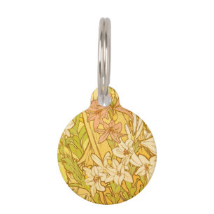 Alphonse Mucha Lily Flowers Pattern: Art Nouveau Pet Tag
