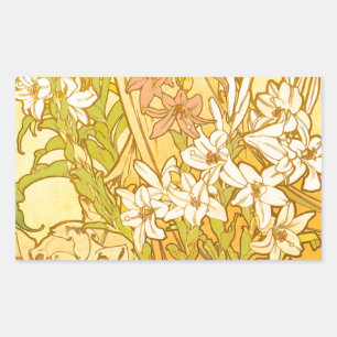 Alphonse Mucha Lily Flowers Pattern: Art Nouveau Rectangular Sticker