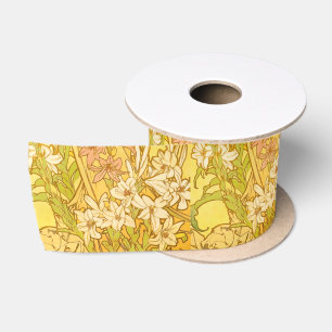 Alphonse Mucha Lily Flowers Pattern: Art Nouveau  Satin Ribbon