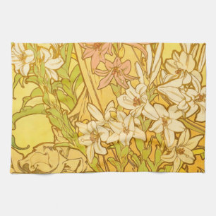 Alphonse Mucha Lily Flowers Pattern: Art Nouveau  Tea Towel