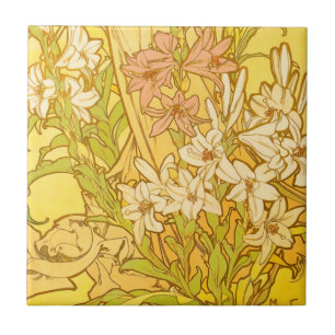 Alphonse Mucha Lily Flowers Pattern: Art Nouveau  Tile
