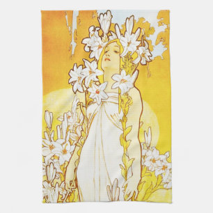 Alphonse Mucha Lily Kitchen Towel