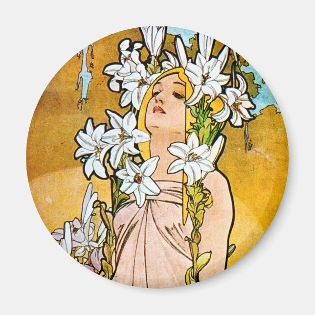 Alphonse Mucha - Lily - White Border Magnet (Front)