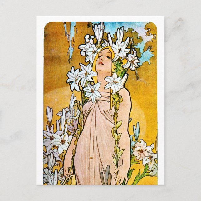 Alphonse Mucha - Lily - White Border Postcard (Front)