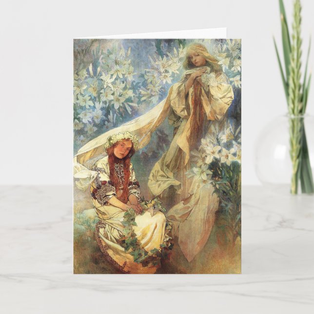 Alphonse Mucha Madonna of the Lilies Greeting Card (Front)