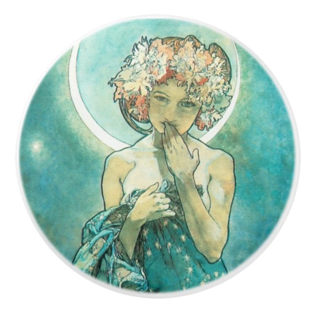 Alphonse Mucha Moonlight Clair De Lune Art Nouveau Ceramic Knob (Front)