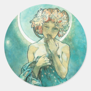 Alphonse Mucha Moonlight Clair De Lune Art Nouveau Classic Round Sticker