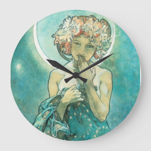 Alphonse Mucha Moonlight Clair De Lune Art Nouveau Large Clock