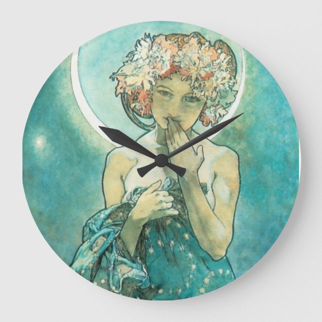 Alphonse Mucha Moonlight Clair De Lune Art Nouveau Large Clock (Front)