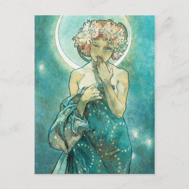 Alphonse Mucha Moonlight Clair De Lune Art Nouveau Postcard (Front)