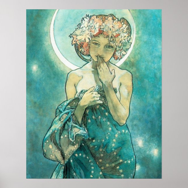 Alphonse Mucha Moonlight Clair De Lune Art Nouveau Poster (Front)