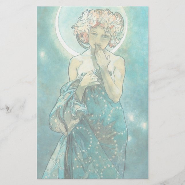 Alphonse Mucha Moonlight Clair De Lune Art Nouveau Stationery (Front)