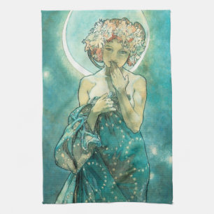Alphonse Mucha Moonlight Clair De Lune Art Nouveau Tea Towel