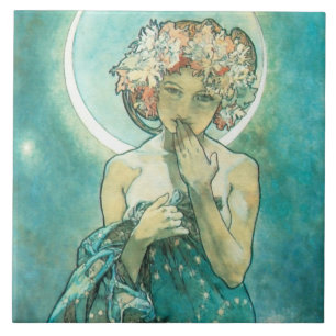 Alphonse Mucha Moonlight Clair De Lune Art Nouveau Tile