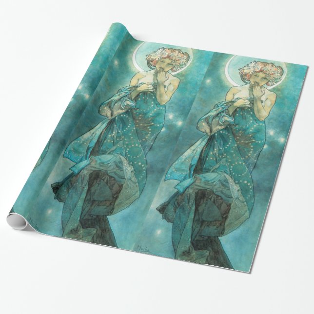 Alphonse Mucha Moonlight Clair De Lune Art Nouveau Wrapping Paper (Unrolled)