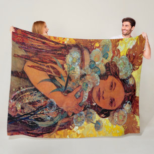 Alphonse Mucha - Native American Woman Fleece Blanket