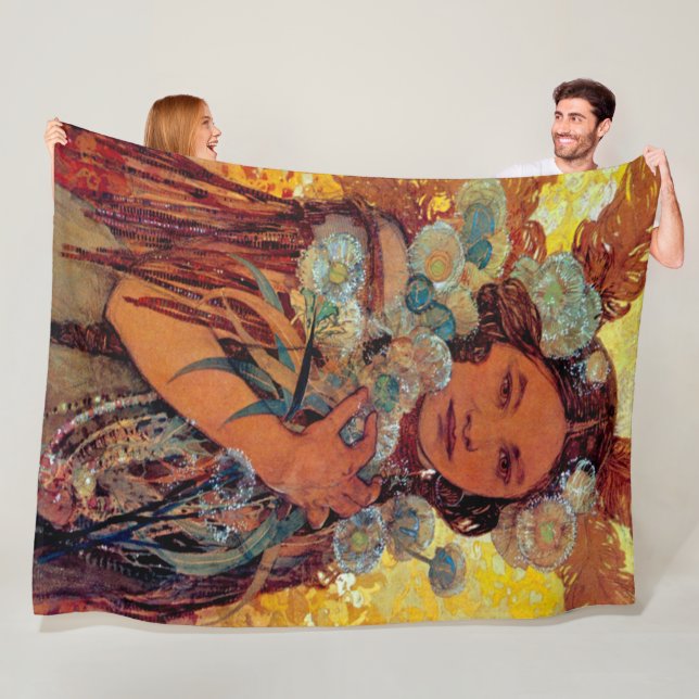 Alphonse Mucha - Native American Woman Fleece Blanket (In Situ)