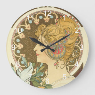 Alphonse Mucha Painting Large Clock