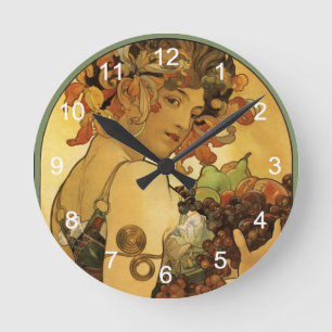 Alphonse Mucha Painting Round Clock