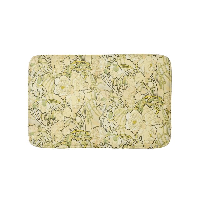 Alphonse Mucha Peonies Art Nouveau Floral Pattern Bath Mat (Front)