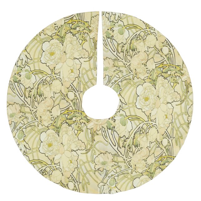Alphonse Mucha Peonies Art Nouveau Floral Pattern Brushed Polyester Tree Skirt (Front)