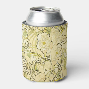 Alphonse Mucha Peonies Art Nouveau Floral Pattern Can Cooler