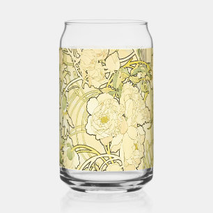 Alphonse Mucha Peonies Art Nouveau Floral Pattern Can Glass