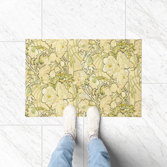 Alphonse Mucha Peonies Art Nouveau Floral Pattern Doormat (Indoor)