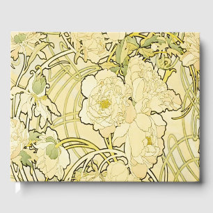 Alphonse Mucha Peonies Art Nouveau Floral Pattern Guest Book