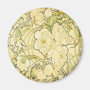 Alphonse Mucha Peonies Art Nouveau Floral Pattern Magnet