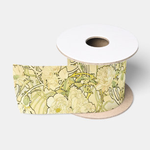 Alphonse Mucha Peonies Art Nouveau Floral Pattern Satin Ribbon