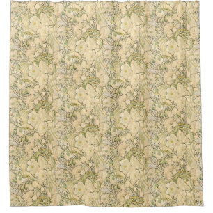 Alphonse Mucha Peonies Art Nouveau Floral Pattern Shower Curtain