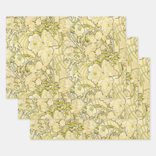 Alphonse Mucha Peonies Art Nouveau Floral Pattern Wrapping Paper Sheet