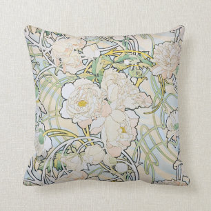 Alphonse Mucha Peonies Cushion