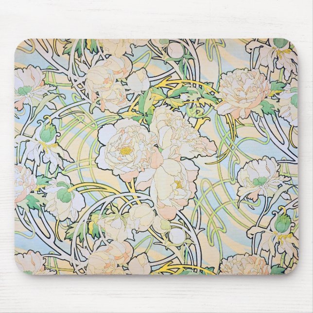 Alphonse Mucha Peonies Mouse Mat (Front)