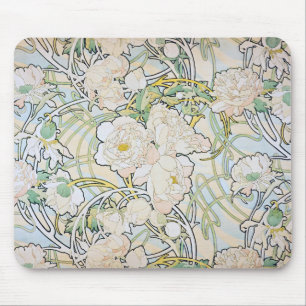 Alphonse Mucha Peonies Mouse Mat