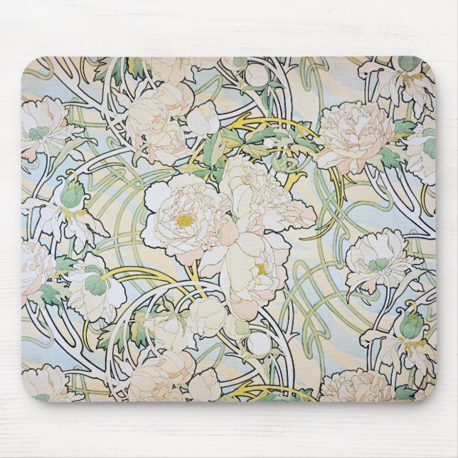 Alphonse Mucha Peonies Mouse Mat (Front)
