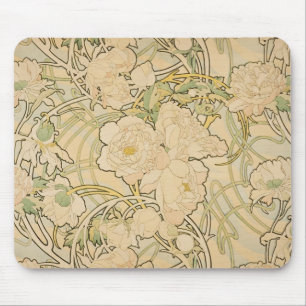 Alphonse Mucha Peonies Peony Roses Fawn 1897 Mouse Mat