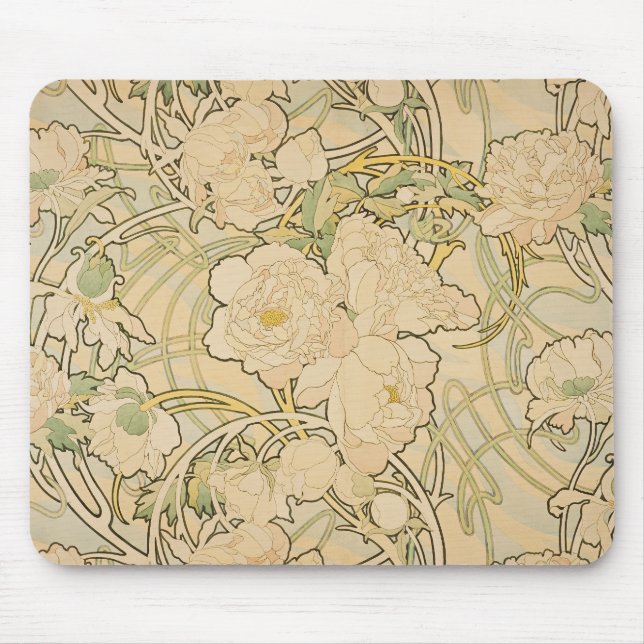 Alphonse Mucha Peonies Peony Roses Fawn 1897 Mouse Mat (Front)