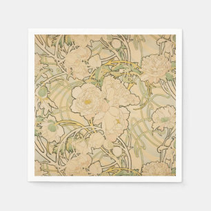 Alphonse Mucha Peonies Peony Roses Fawn 1897 Napkin