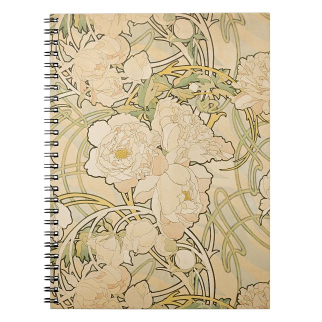 Alphonse Mucha Peonies Peony Roses Fawn 1897 Notebook (Front)