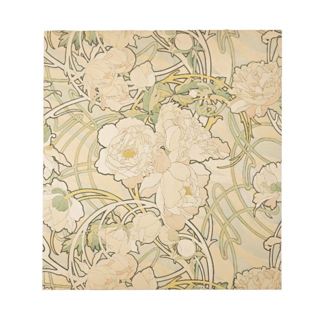 Alphonse Mucha Peonies Peony Roses Fawn 1897 Notepad (Front)