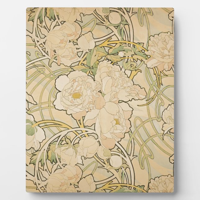 Alphonse Mucha Peonies Peony Roses Fawn 1897 Plaque (Front)