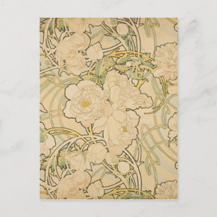 Alphonse Mucha Peonies Peony Roses Fawn 1897 Postcard
