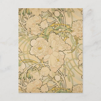 Alphonse Mucha Peonies Peony Roses Fawn 1897 Postcard