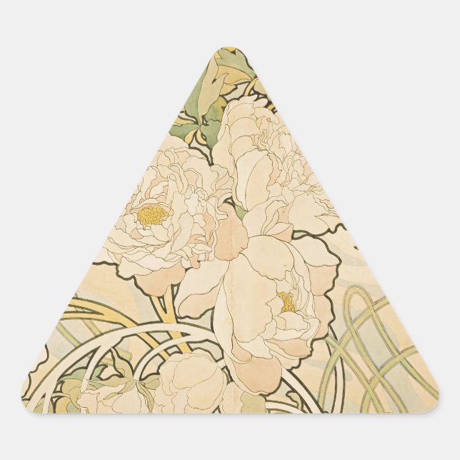 Alphonse Mucha Peonies Peony Roses Fawn 1897 Triangle Sticker (Front)