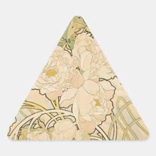 Alphonse Mucha Peonies Peony Roses Fawn 1897 Triangle Sticker