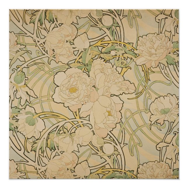 Alphonse Mucha - Peonies Poster (Front)
