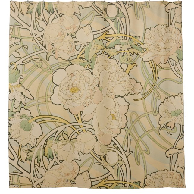 Alphonse Mucha - Peonies Shower Curtain (Front)