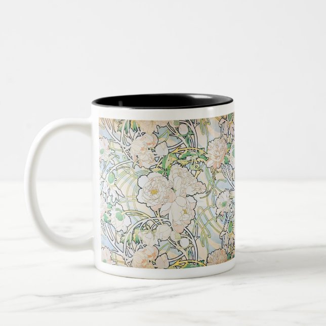 Alphonse Mucha Peonies Two-Tone Coffee Mug (Left)